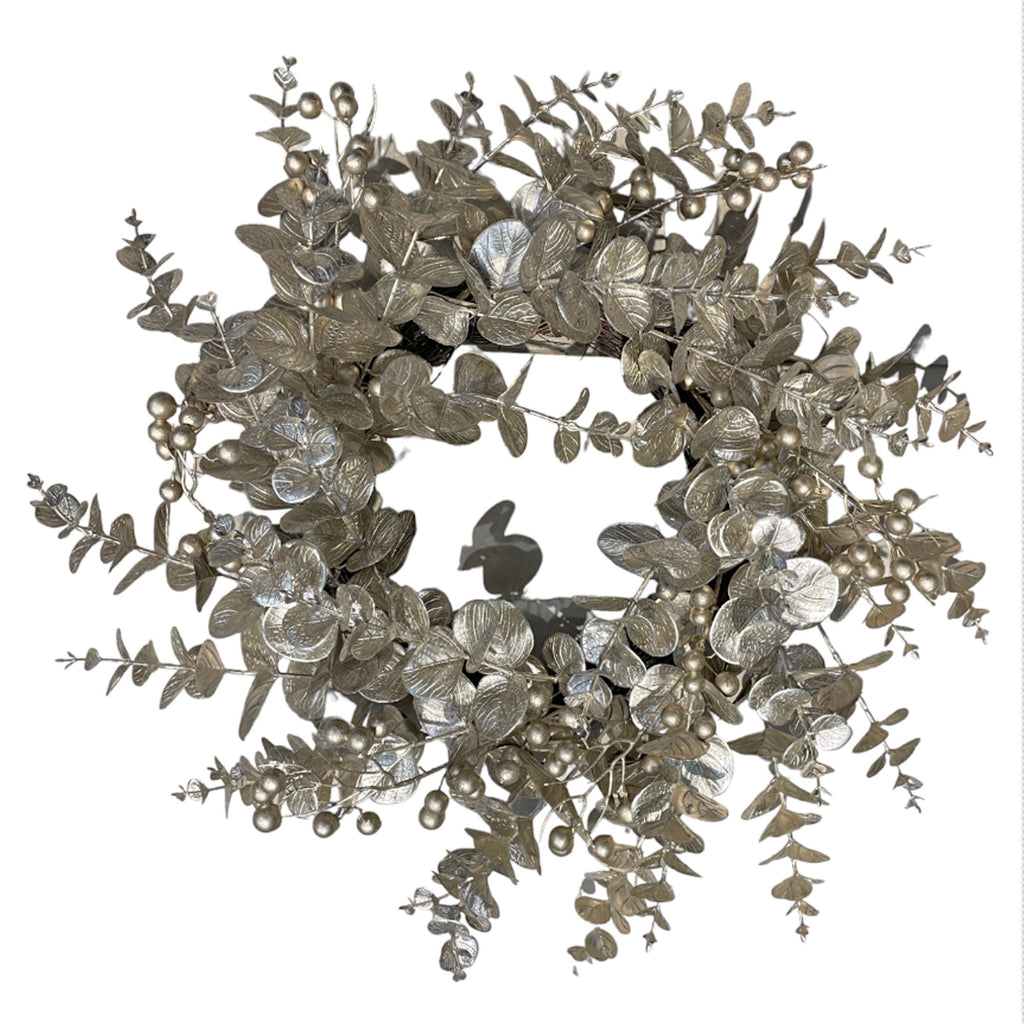 Artificial Eucalyptus Wreath, Full silver