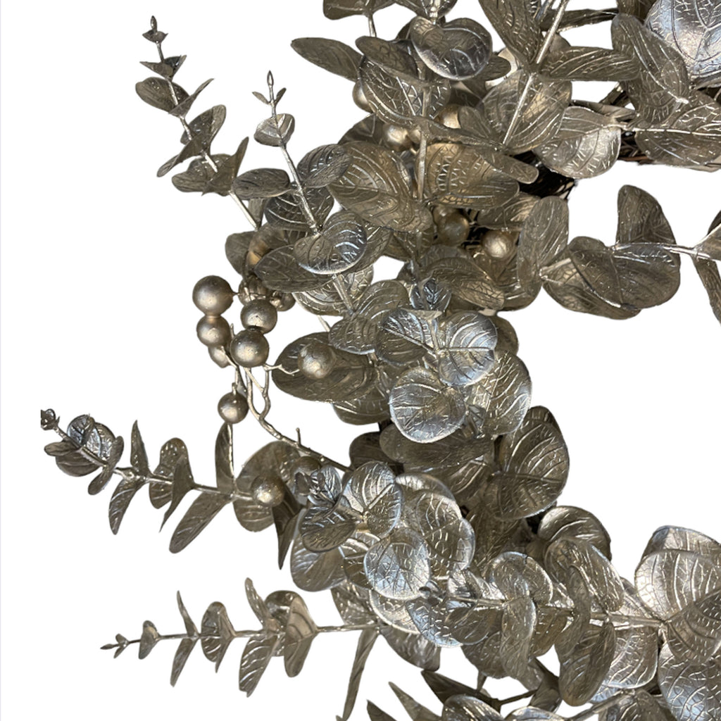 Artificial Eucalyptus Wreath, Full silver