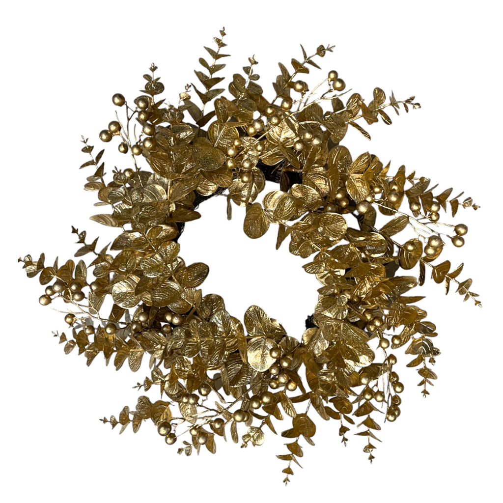 Artificial Eucalyptus Wreath, Full Gold