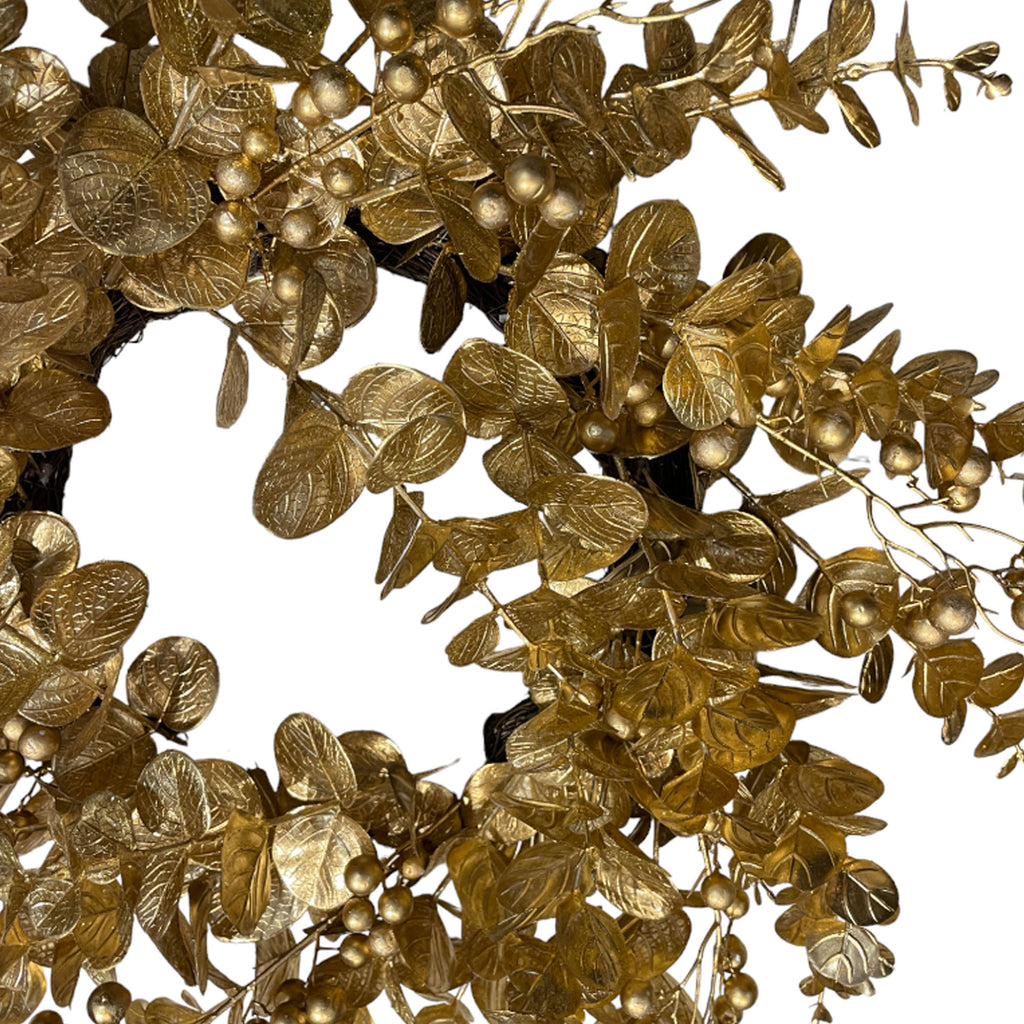 Artificial Eucalyptus Wreath, Full Gold