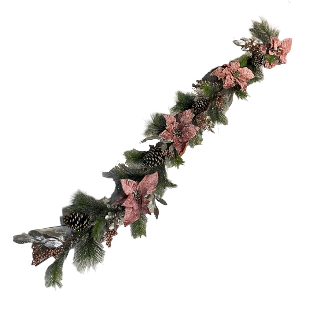 Artificial Garland with pink poinsettias