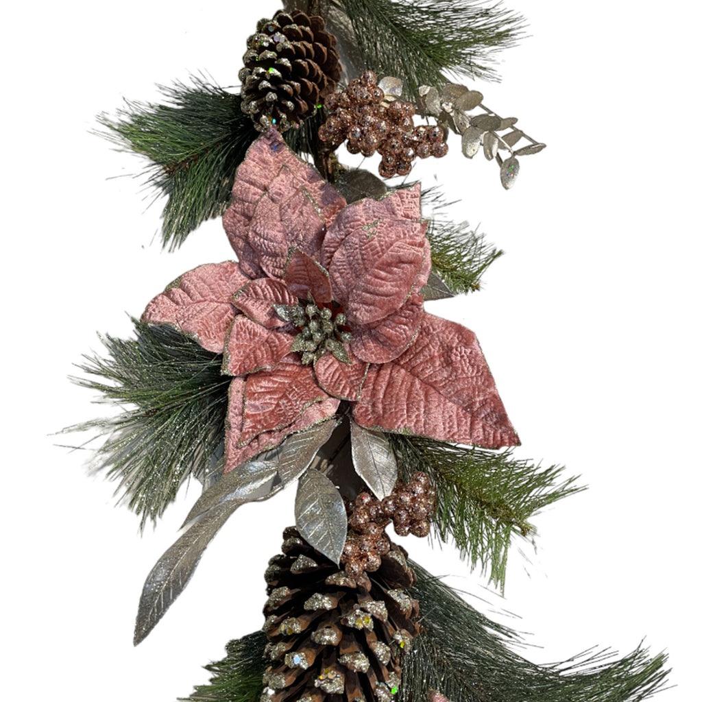 Artificial Garland with pink poinsettias