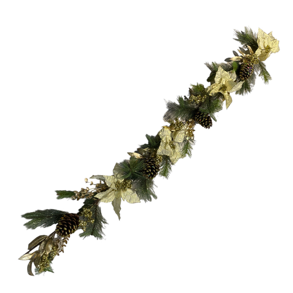 Artificial Garland with cream poinsettias