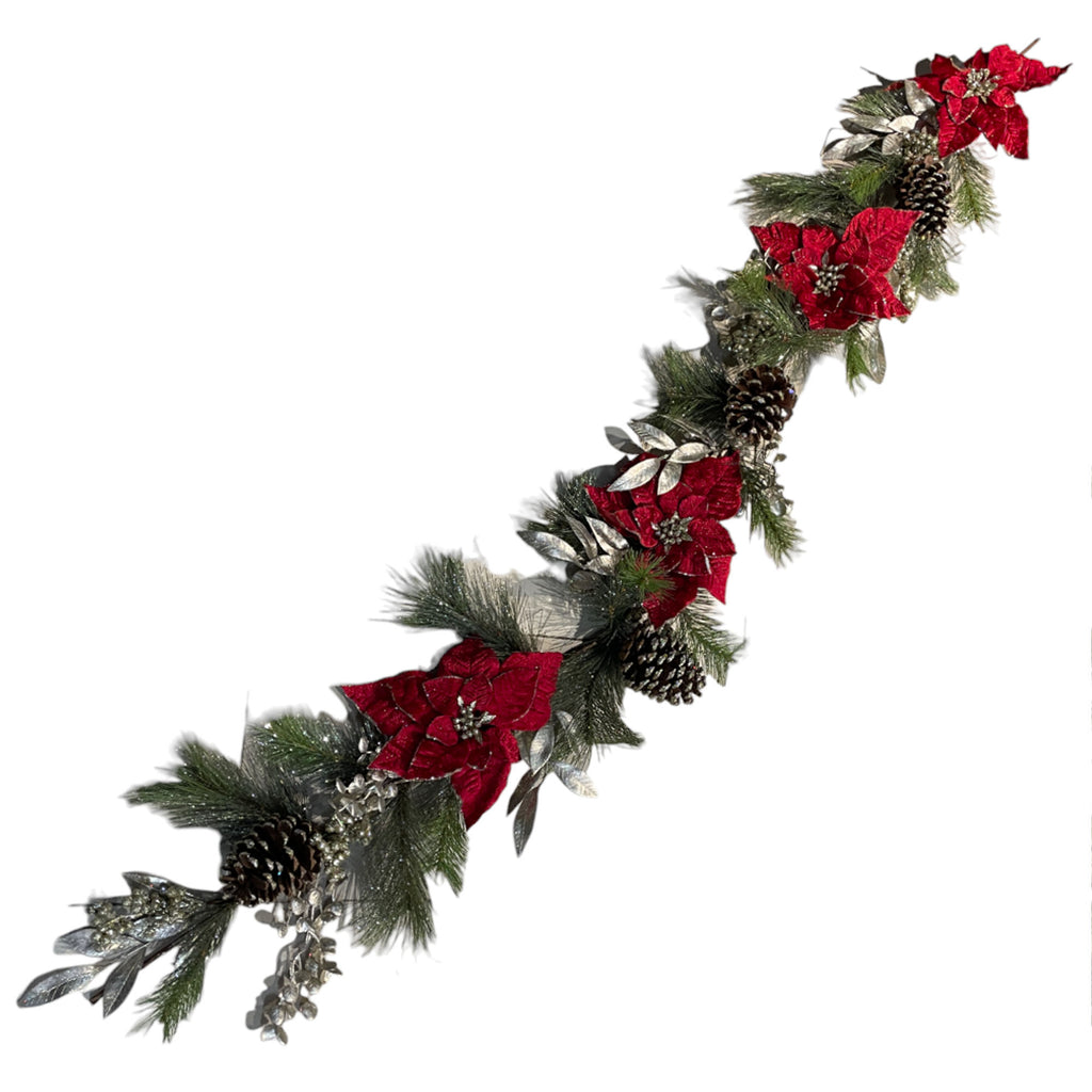 Artificial Garland with Red poinsettias