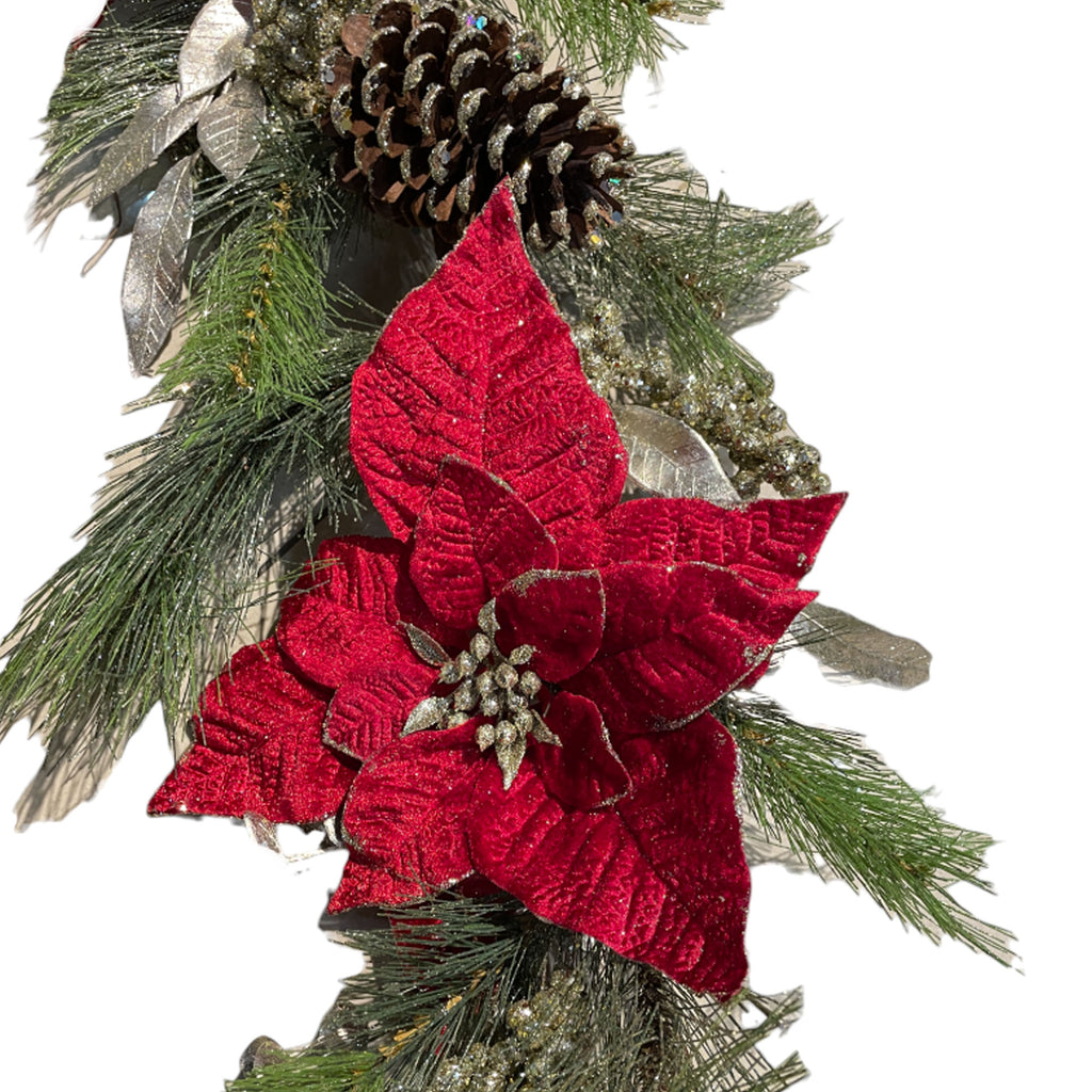 Artificial Garland with Red poinsettias