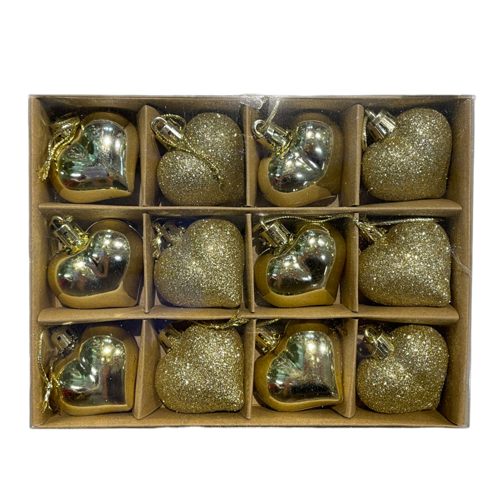 Mini Heart Baubles, Assorted Christmas Tree Ornaments