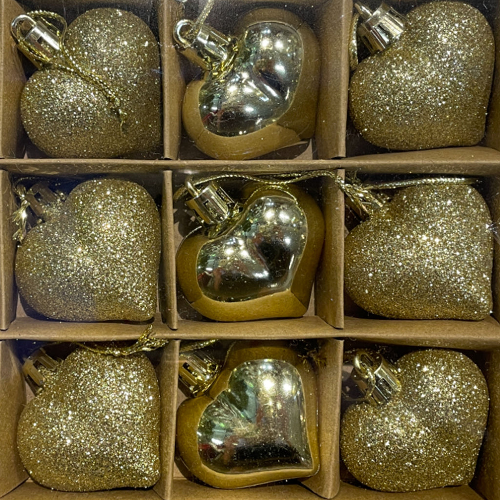 Mini Heart Baubles, Assorted Christmas Tree Ornaments