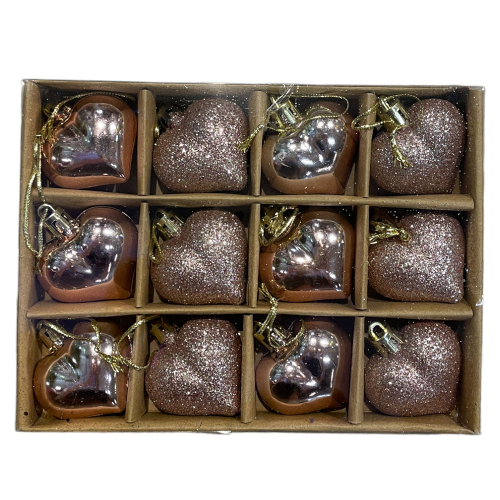 Mini Heart Baubles, Assorted Christmas Tree Ornaments