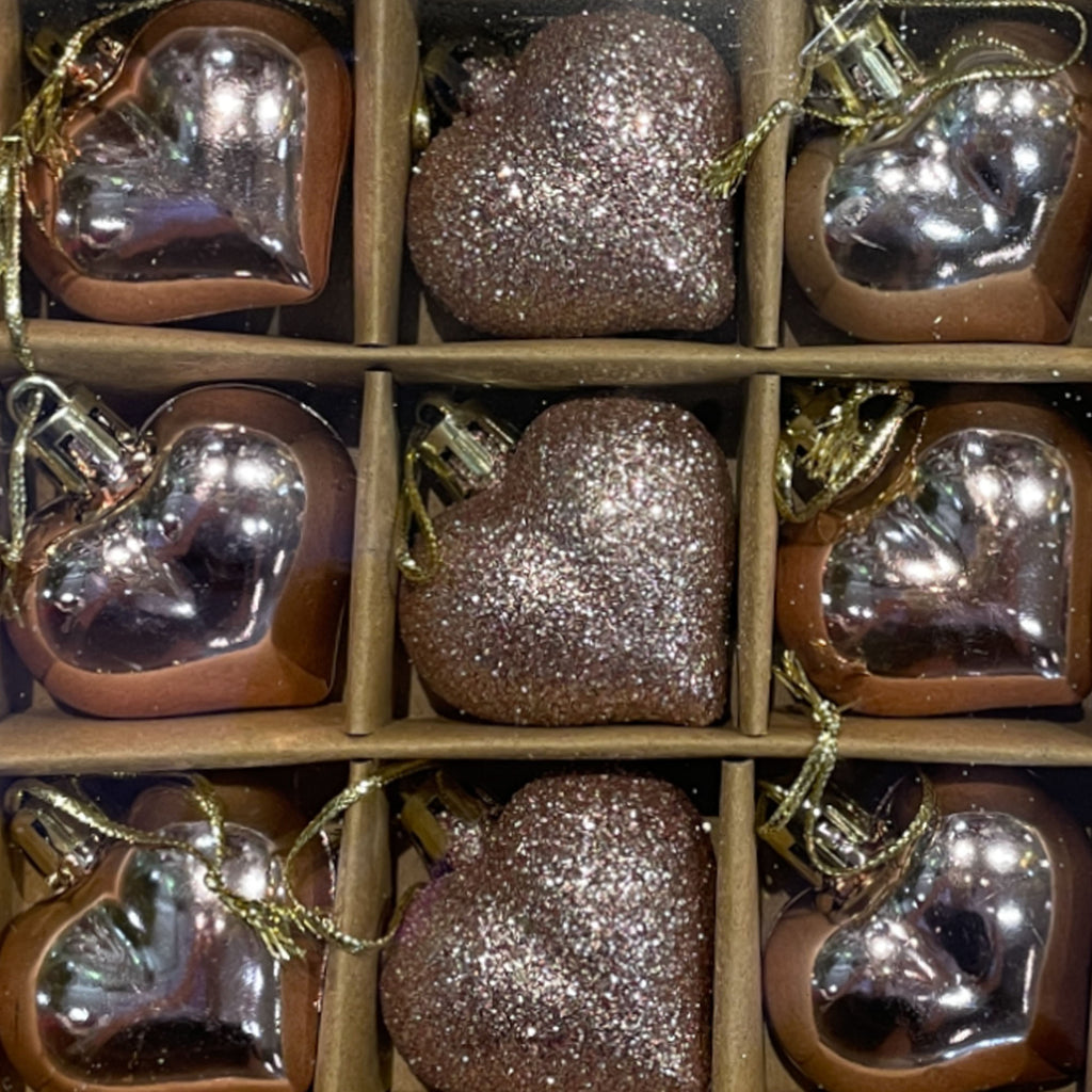 Mini Heart Baubles, Assorted Christmas Tree Ornaments