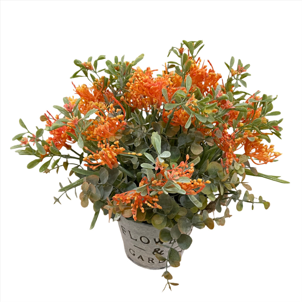 Potted Artificial Orange Flower in Zinc Pot (0.30m)