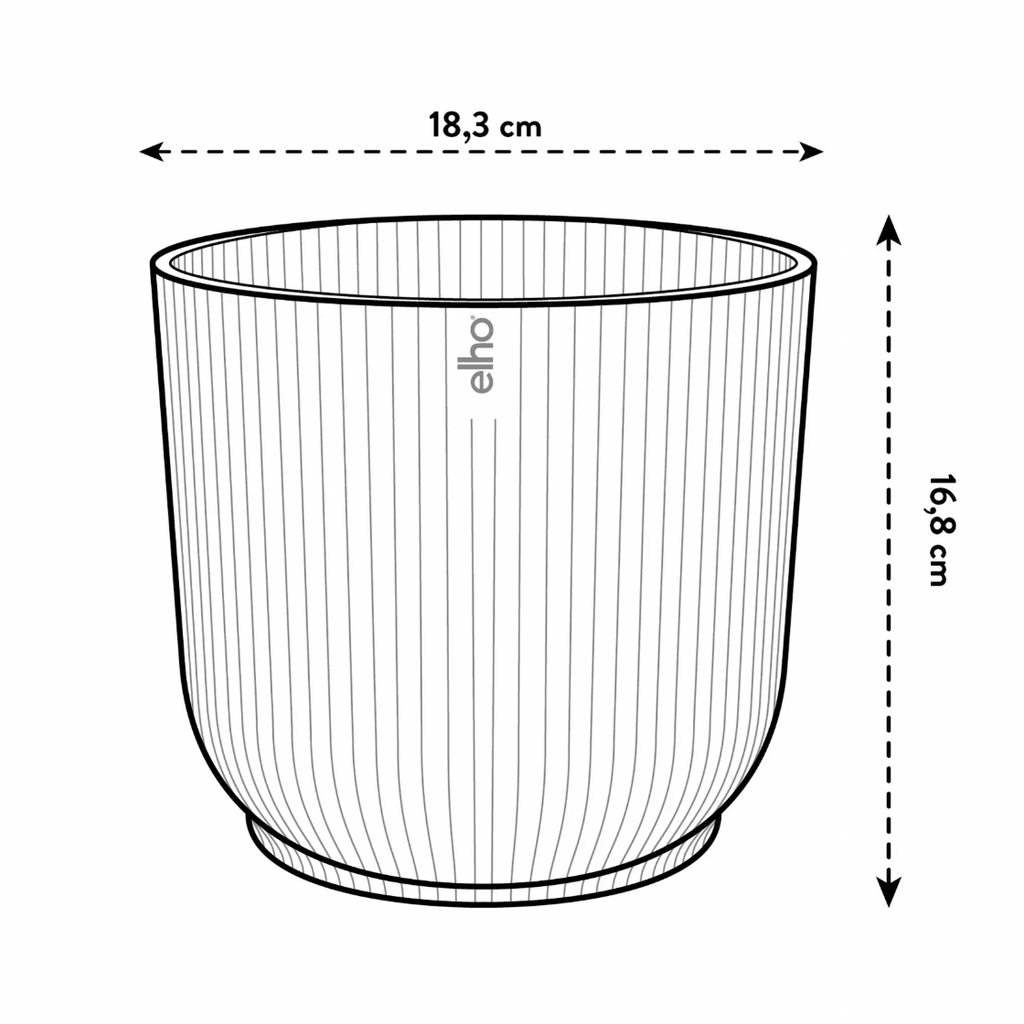 Line drawing of a cylindrical pot with dimensions labeled