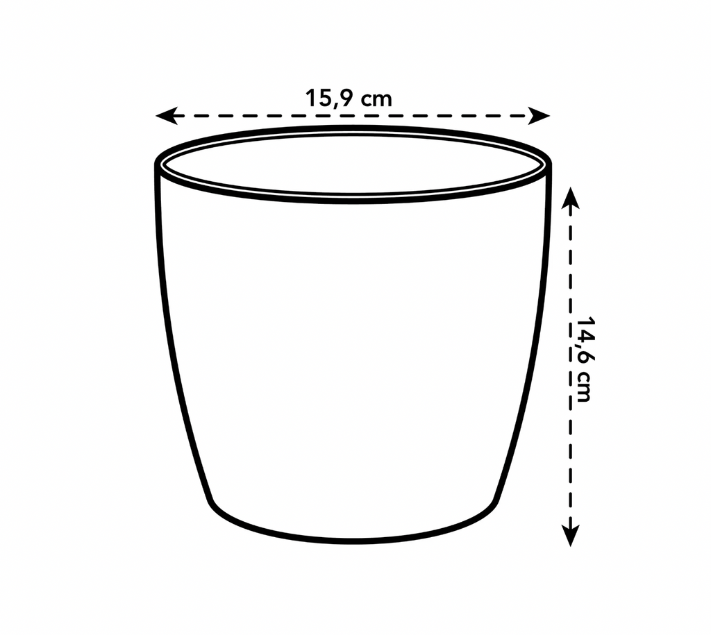 Line drawing of a cylindrical pot with dimensions labeled
