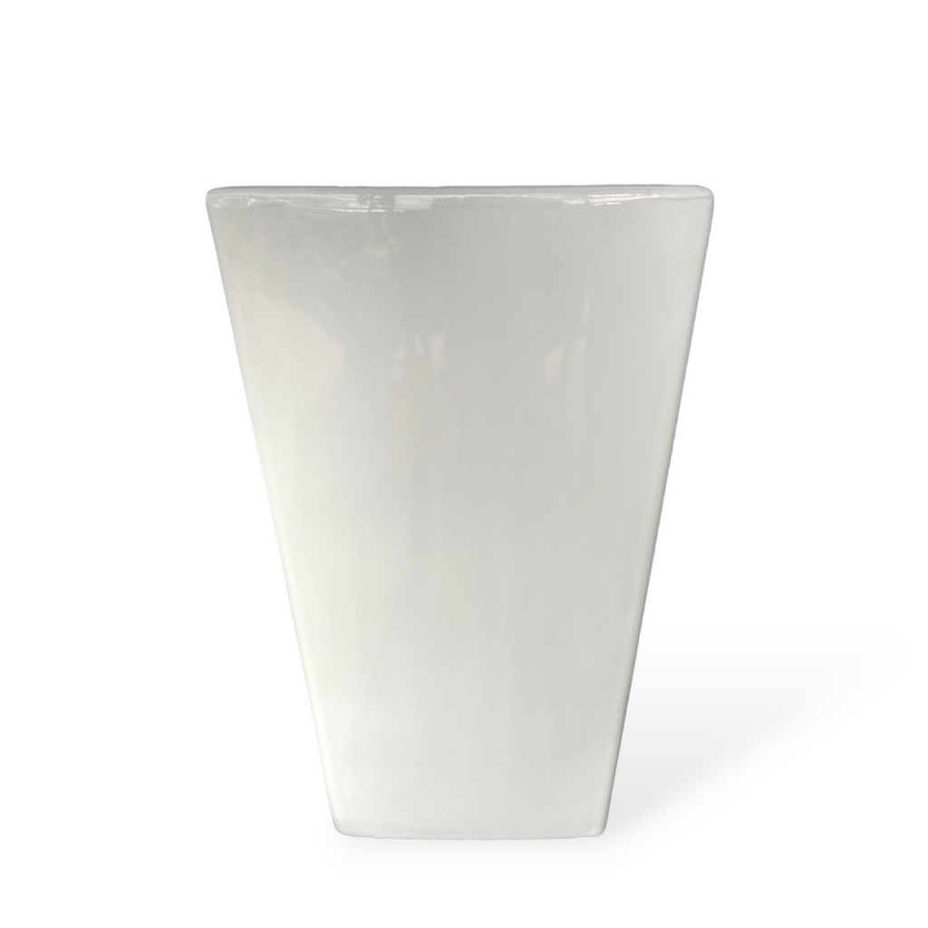 Square Tall Ceramic Flower Pot in White (M)