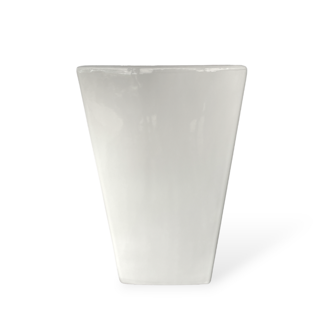Square Tall Ceramic Flower Pot in White (L)