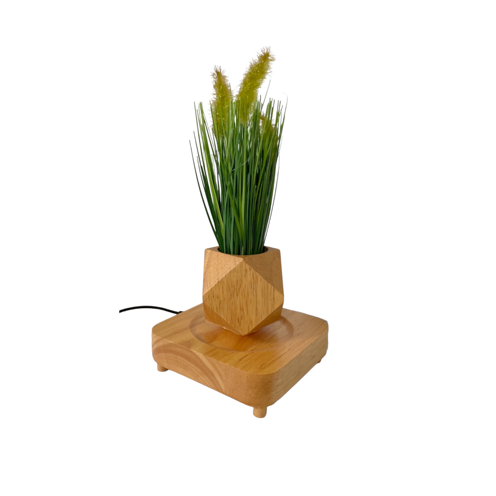 Levitating Magnet Wooden Plant Pot with Artificial Plant