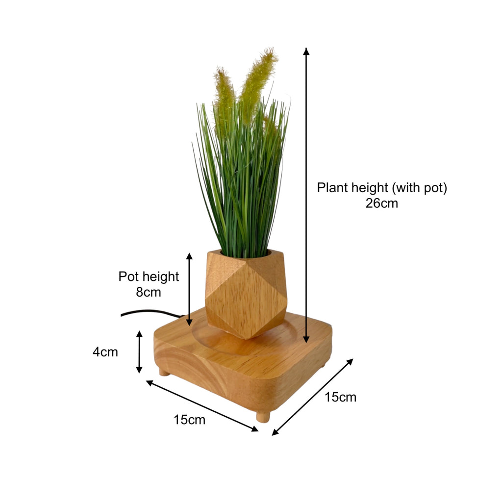 Levitating Magnet Wooden Plant Pot with Artificial Plant