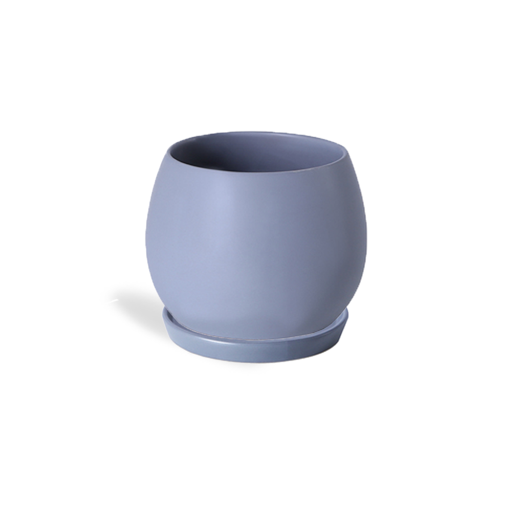 Matt Spherical Pot in Steel Blue